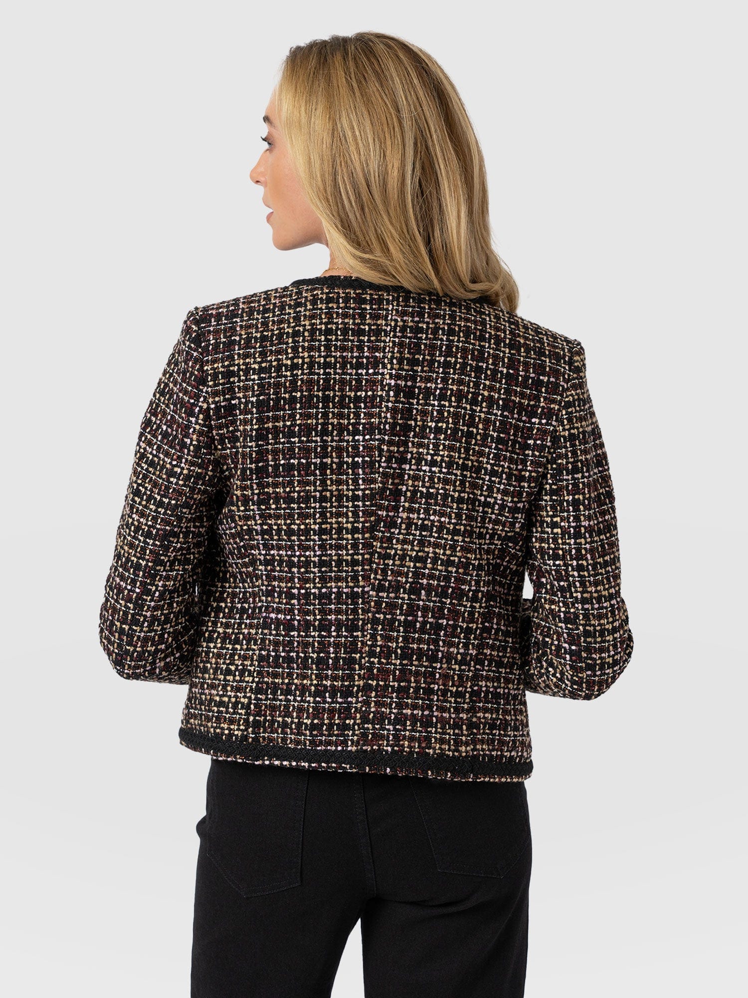 Rayner Jacket - Black/Burgundy/Gold Boucle - Women's Jackets | Saint + Sofia® USA